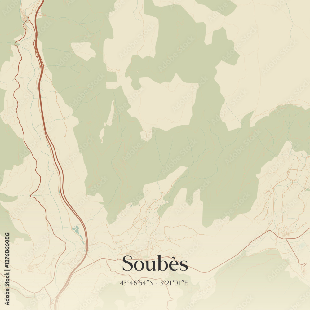 Obraz premium Vintage map of Soubès, France.