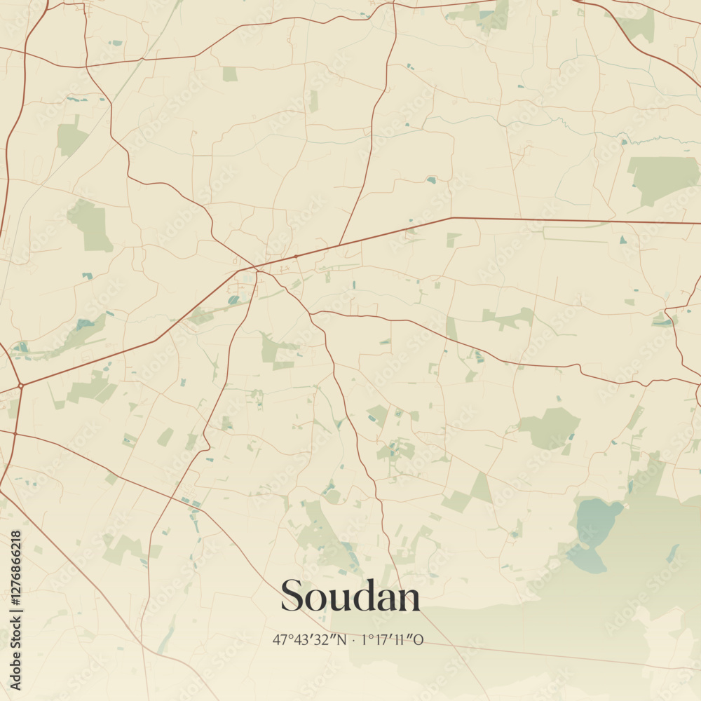 Fototapeta premium Vintage map of Soudan, France.