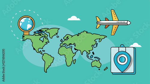 Travel Around the World: Air Ticket, Passport, and Airplane Illustration