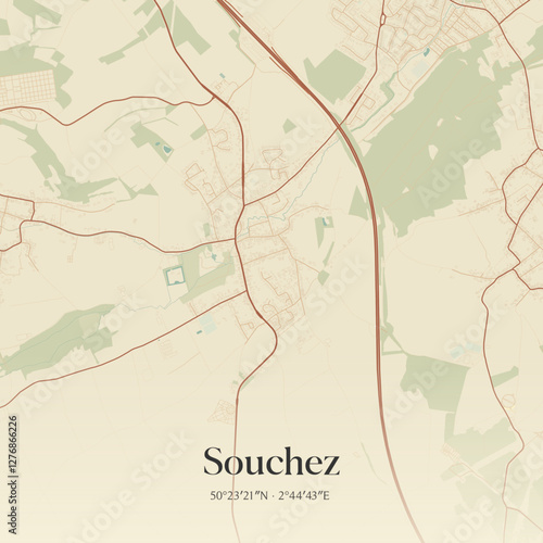 Vintage map of Souchez, France.