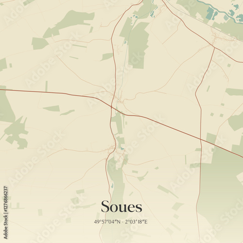Vintage map of Soues, France.
