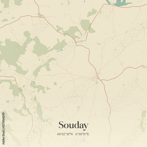 Vintage map of Souday, France.