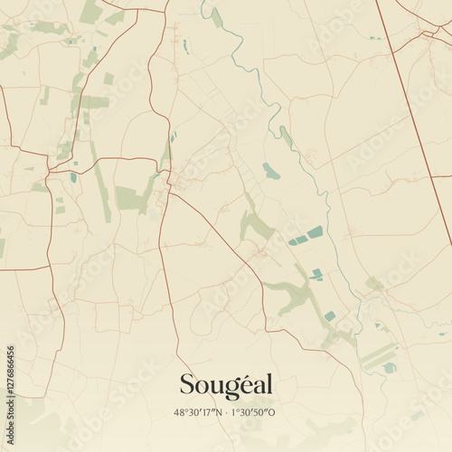 Vintage map of Sougéal, France.