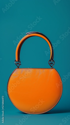 Bright Orange Handbag Displayed Against a Vibrant Blue Background