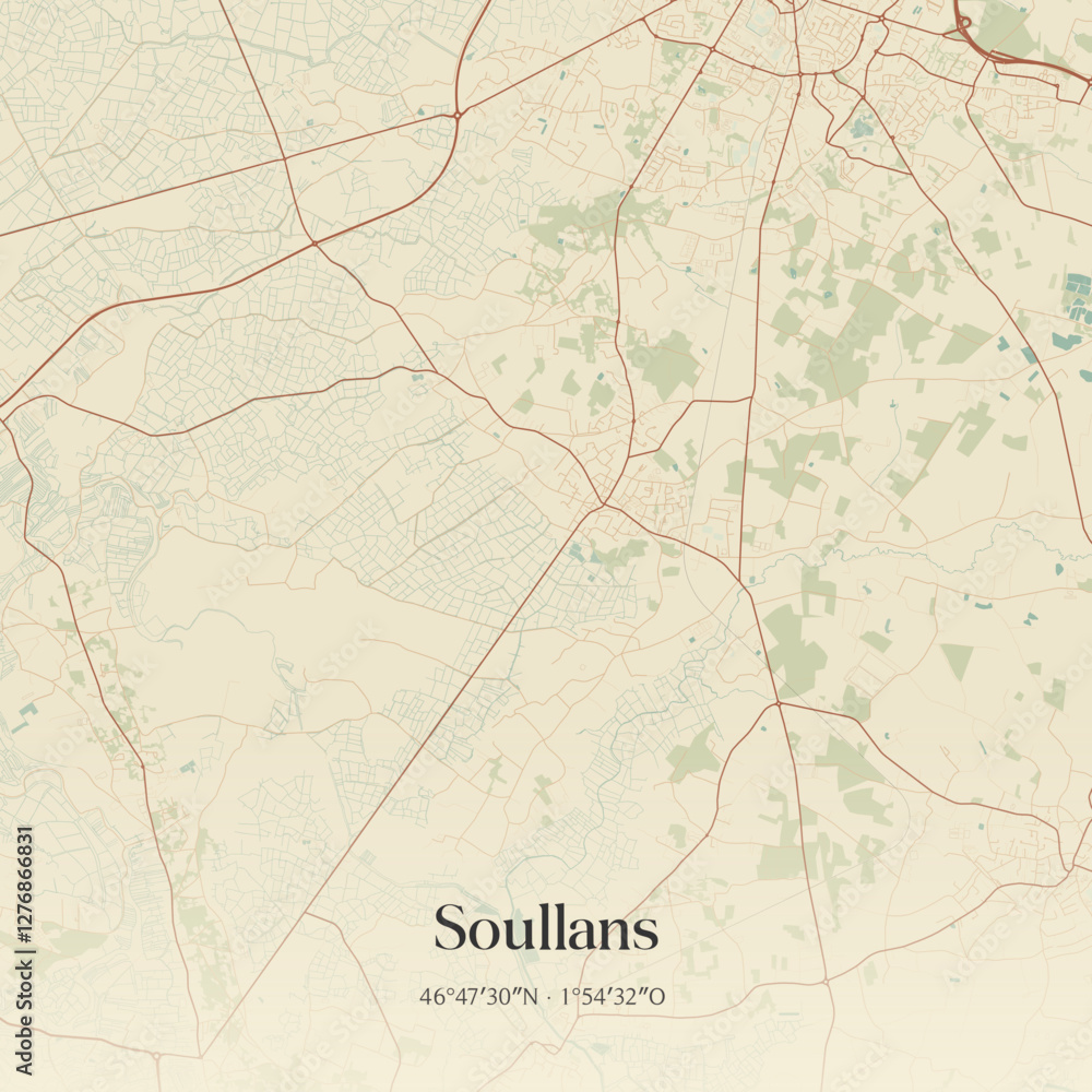 Obraz premium Vintage map of Soullans, France.