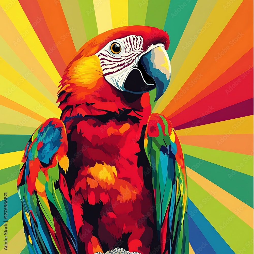 Obraz premium Colorful parrot, vibrant background, digital art, vibrant colors