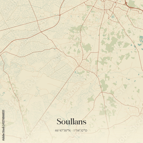 Vintage map of Soullans, France.