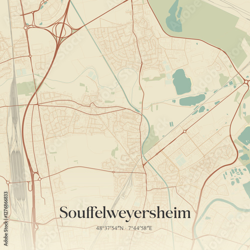 Vintage map of Souffelweyersheim, France.