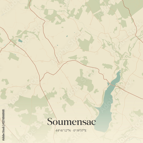 Vintage map of Soumensac, France.