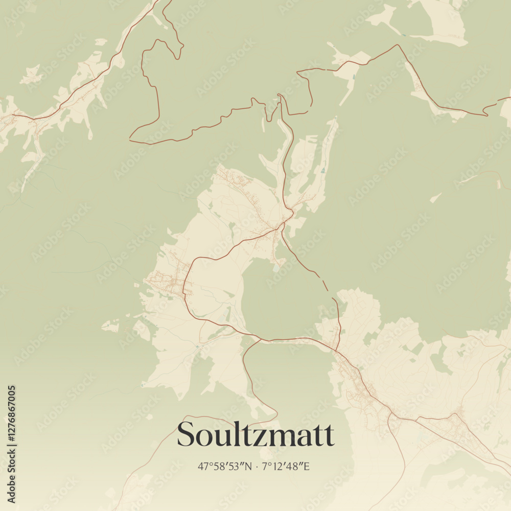 Obraz premium Vintage map of Soultzmatt, France.