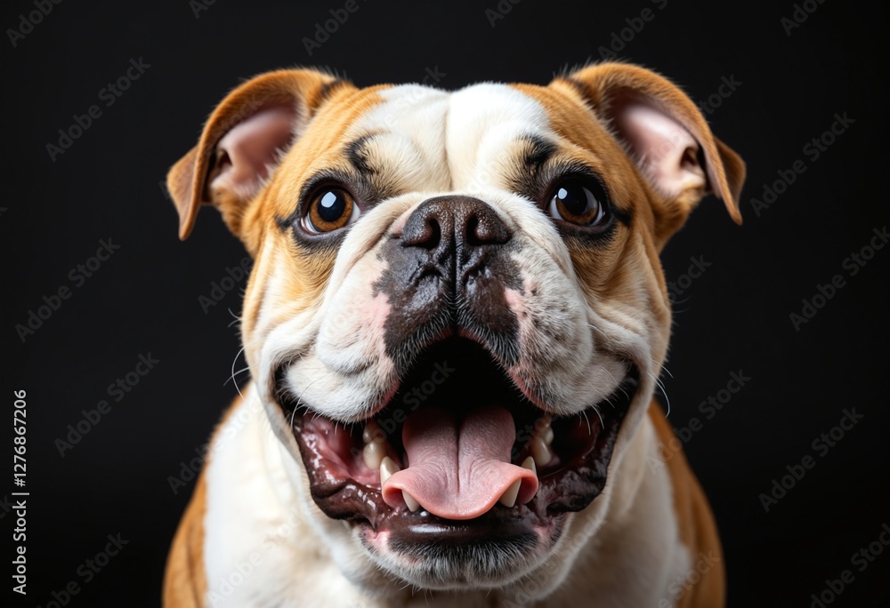 A English Bulldog looking shocked with a very exaggerated expression and open mouth A English Bulldog looking shocked with a very exaggerated expression and open mouth