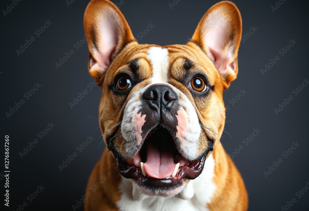 A English Bulldog looking shocked with a very exaggerated expression and open mouth A English Bulldog looking shocked with a very exaggerated expression and open mouth
