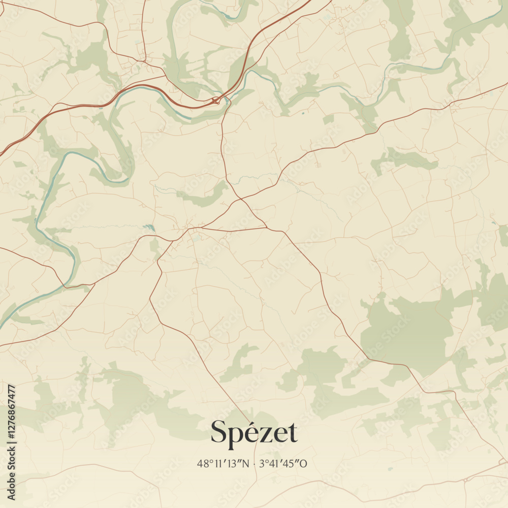 Fototapeta premium Vintage map of Spézet, France.