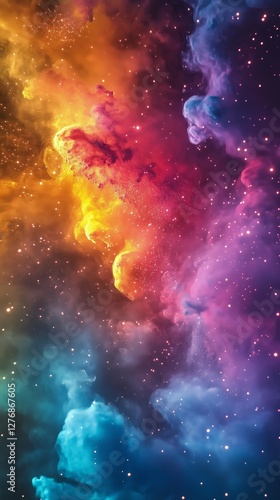 Colorful Cosmic Cloud Formation in Space With Vibrant Hues and Starry Background