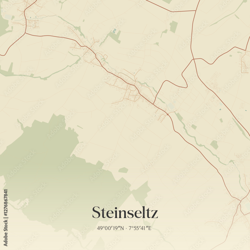 Obraz premium Vintage map of Steinseltz, France.