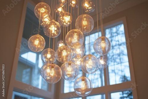 Hanging Light Bulbs Create a Warm Atmosphere in a Modern Indoor Space