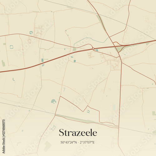 Vintage map of Strazeele, France.