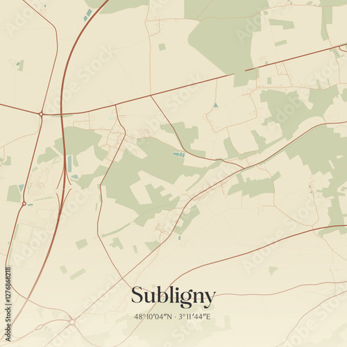 Vintage map of Subligny, France.