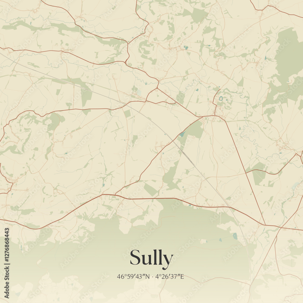 Fototapeta premium Vintage map of Sully, France.