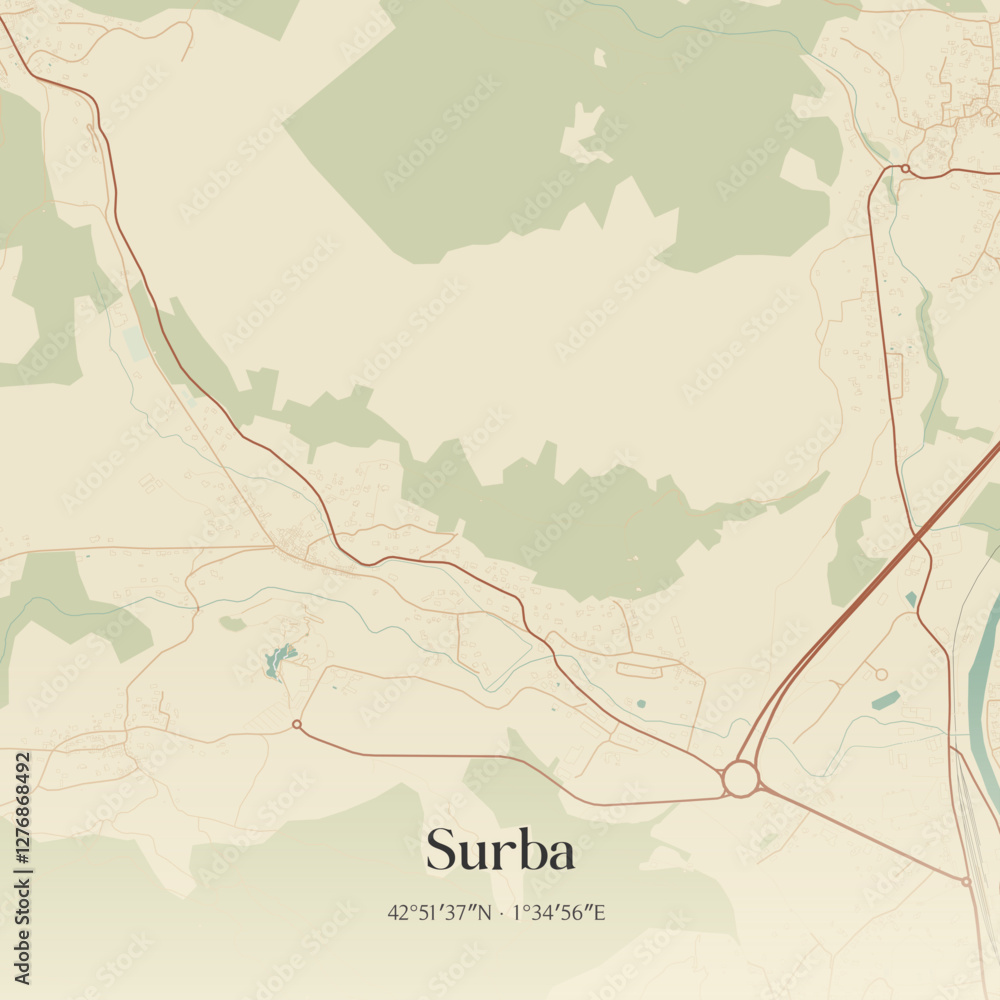 Fototapeta premium Vintage map of Surba, France.