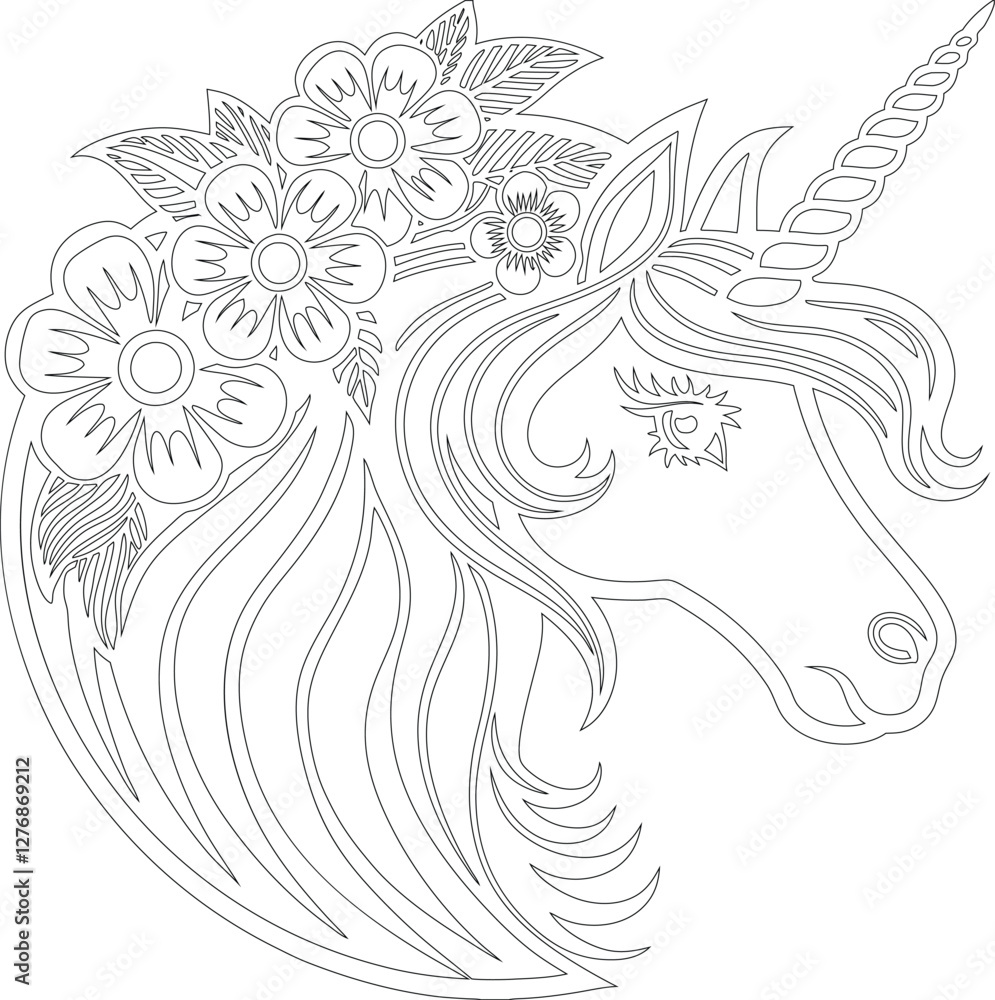 unicorn head is on a cloud with beautiful flowers unicorn head is on a cloud with beautiful flowers