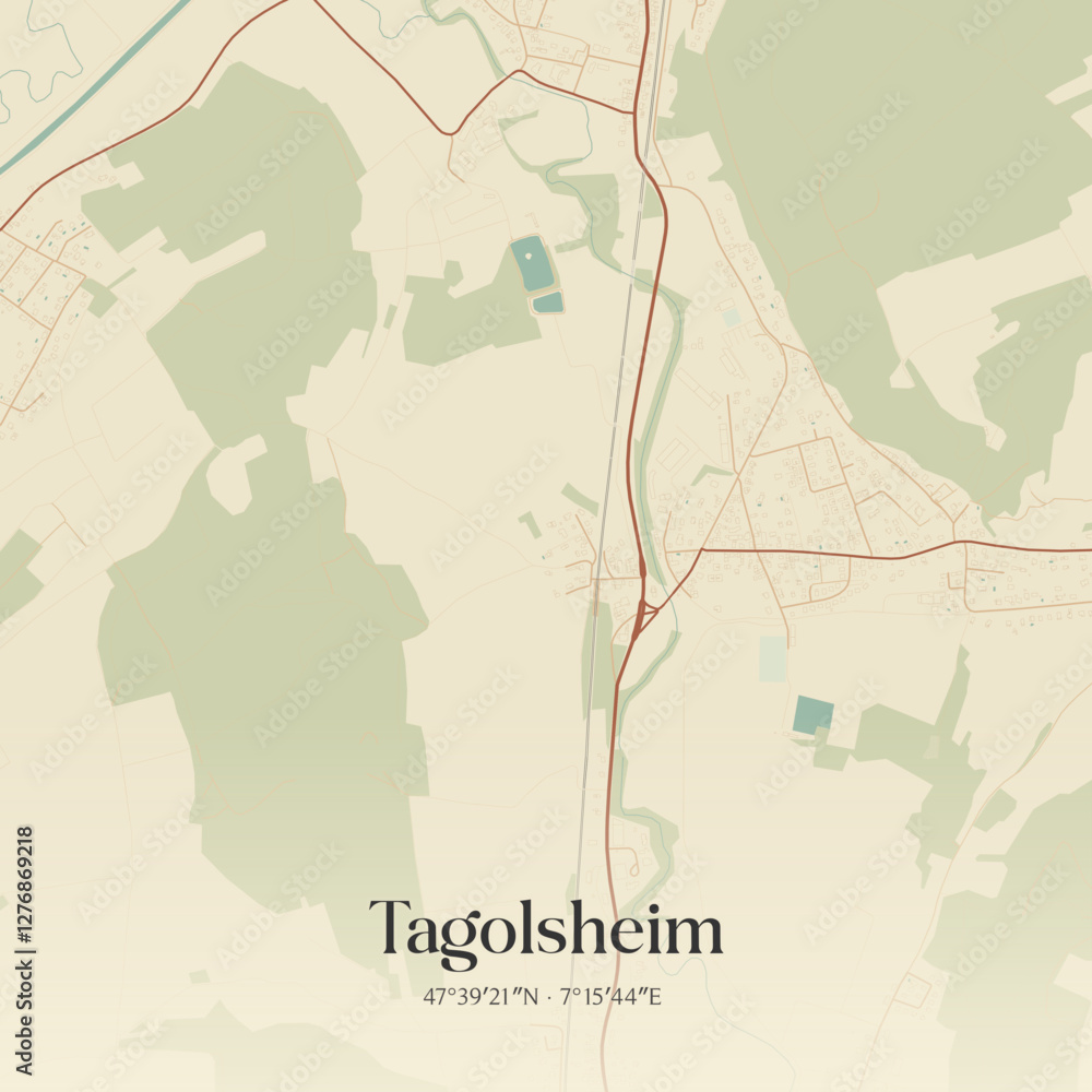 Obraz premium Vintage map of Tagolsheim, France.