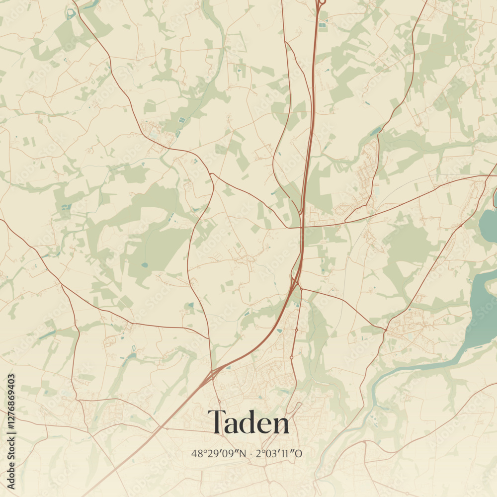 Fototapeta premium Vintage map of Taden, France.