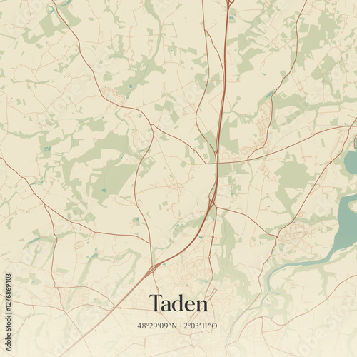 Vintage map of Taden, France.