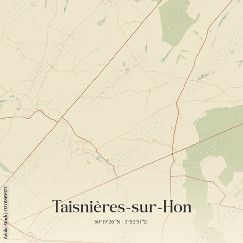 Vintage map of Taisnières-sur-Hon, France.