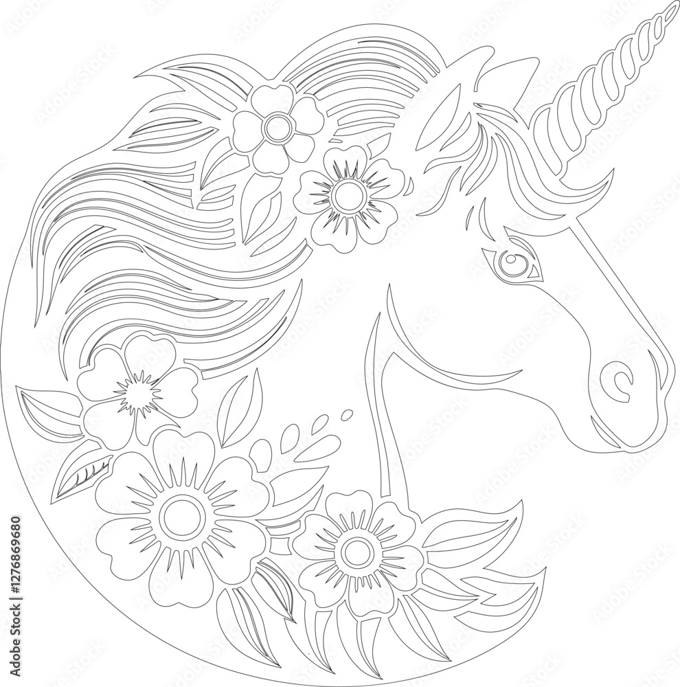 Obraz premium unicorn head vector with flowers