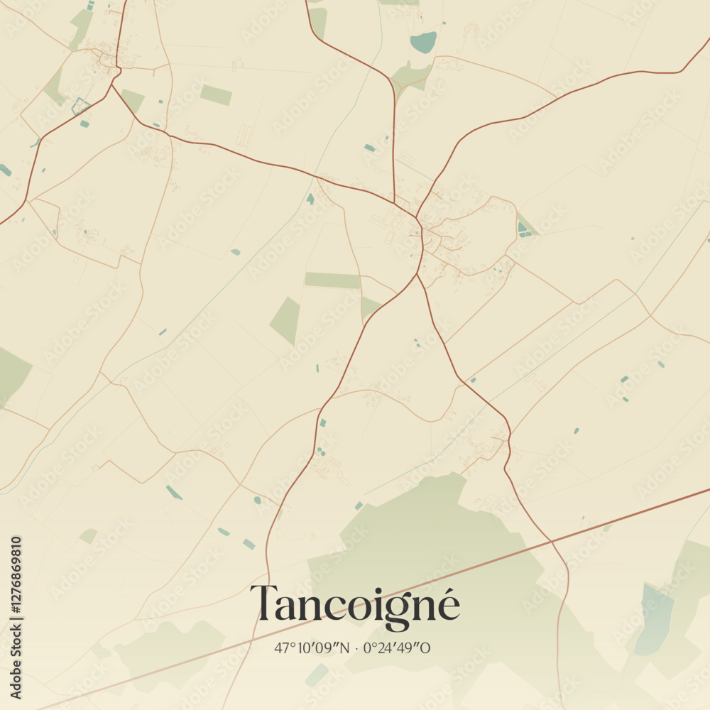 Naklejka premium Vintage map of Tancoigné, France.