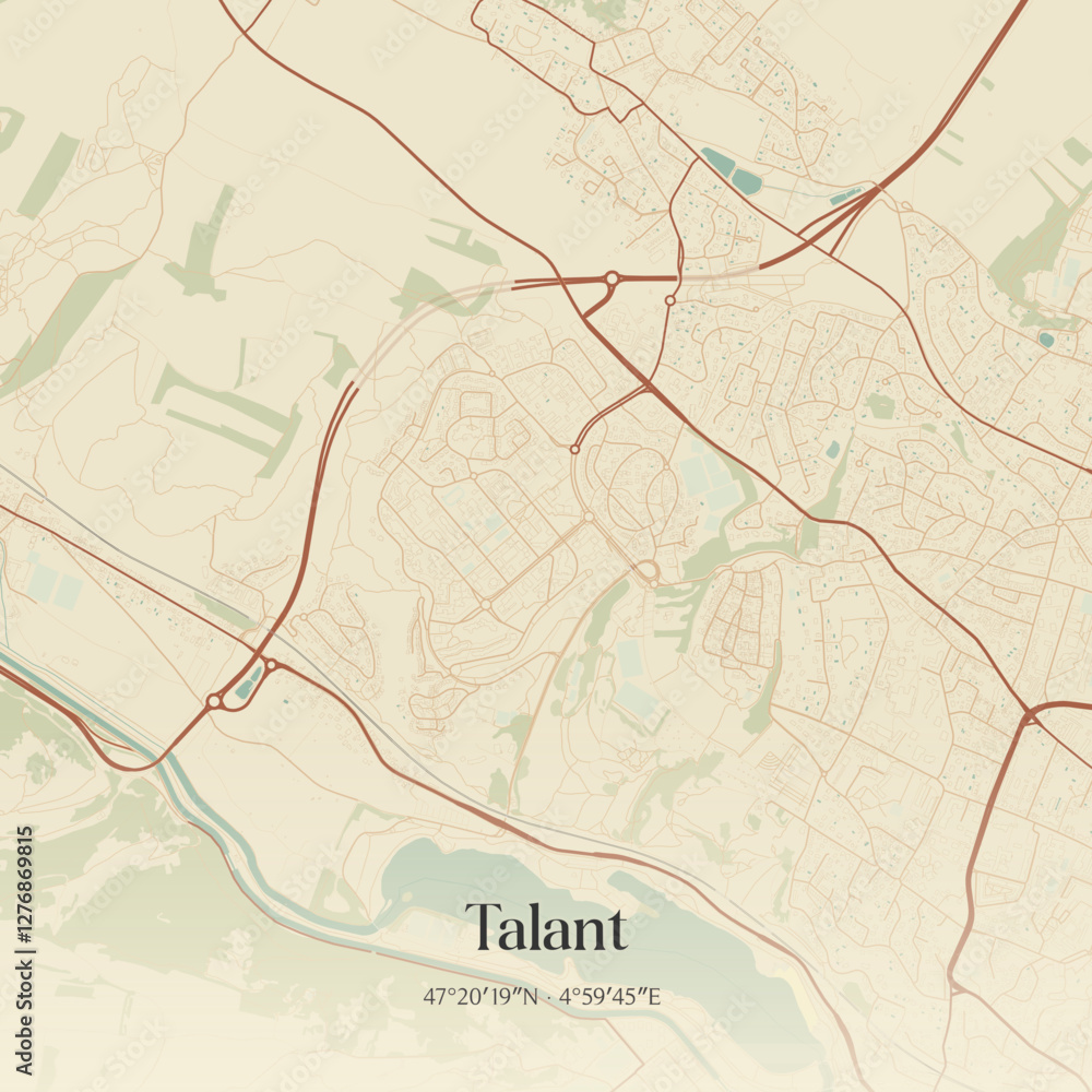 Fototapeta premium Vintage map of Talant, France.