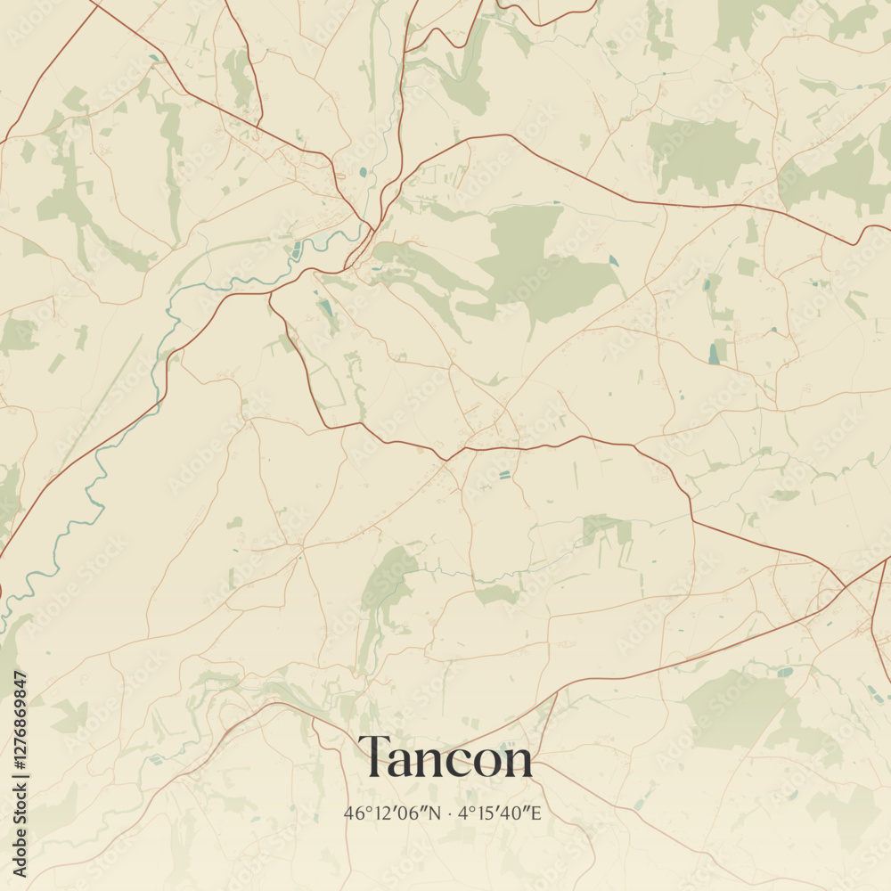 Fototapeta premium Vintage map of Tancon, France.