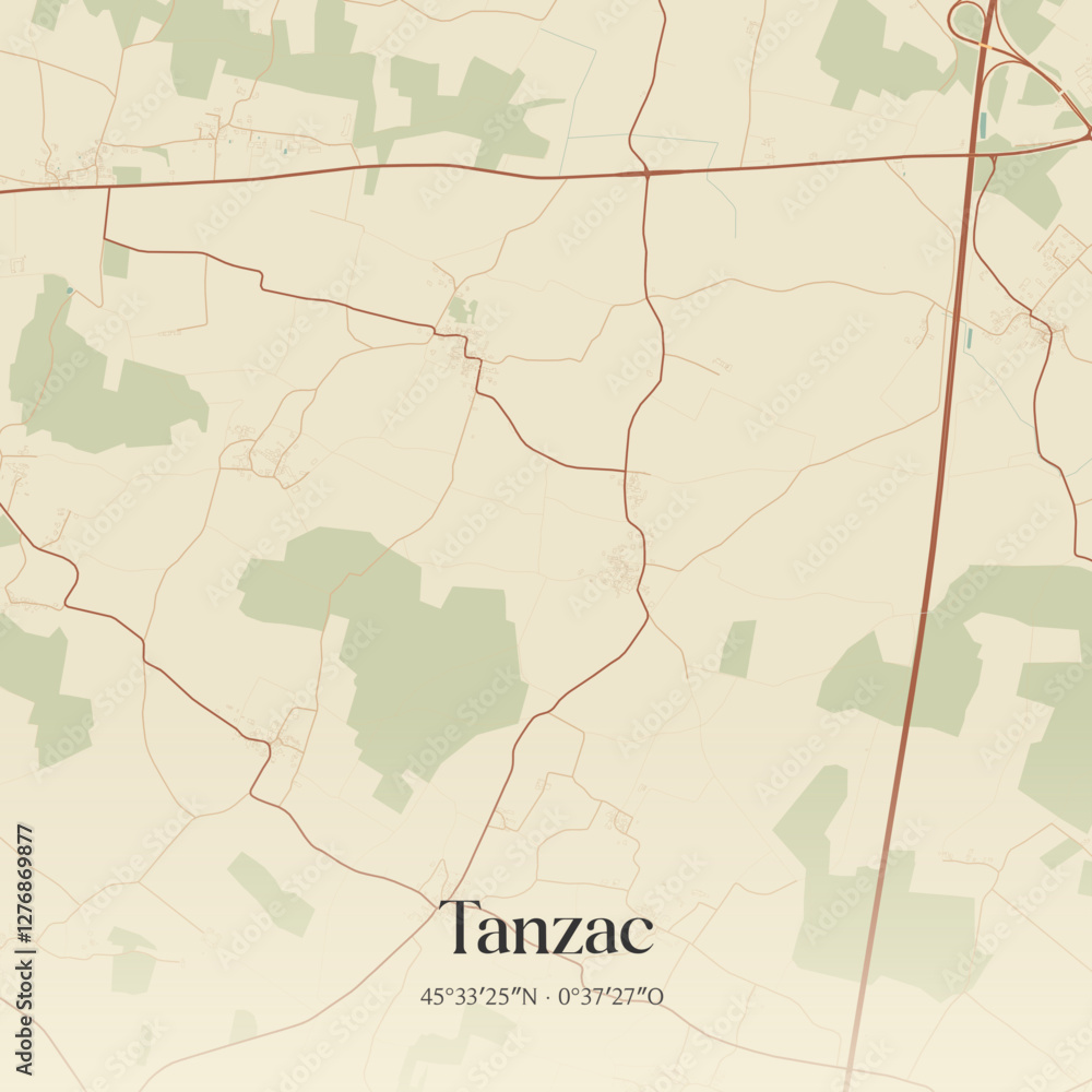Fototapeta premium Vintage map of Tanzac, France.