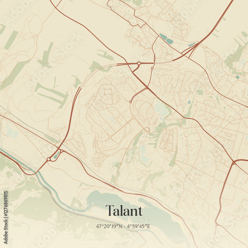 Vintage map of Talant, France.