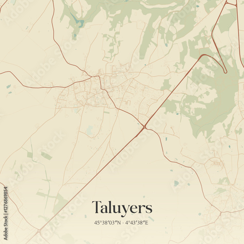 Vintage map of Taluyers, France.