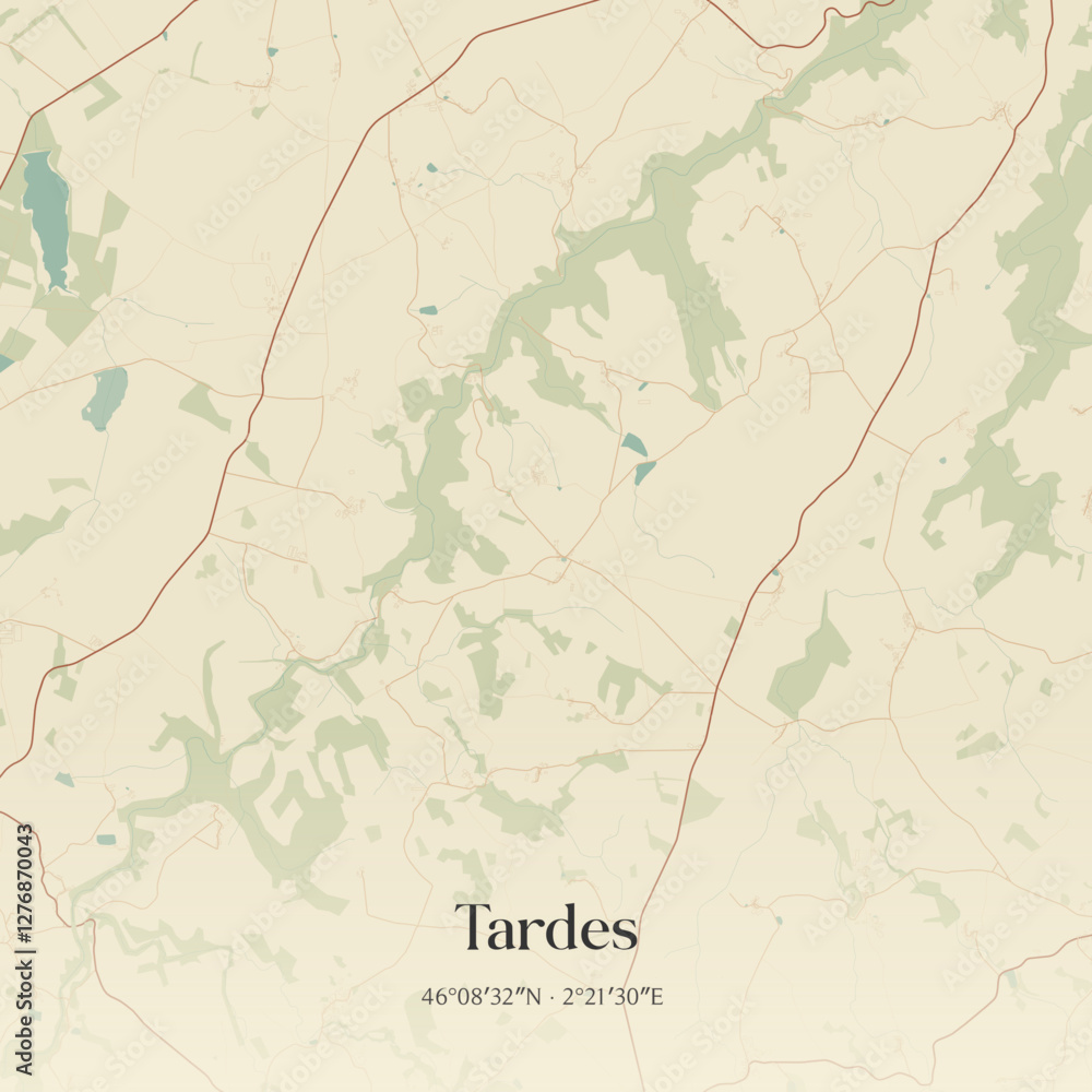 Fototapeta premium Vintage map of Tardes, France.