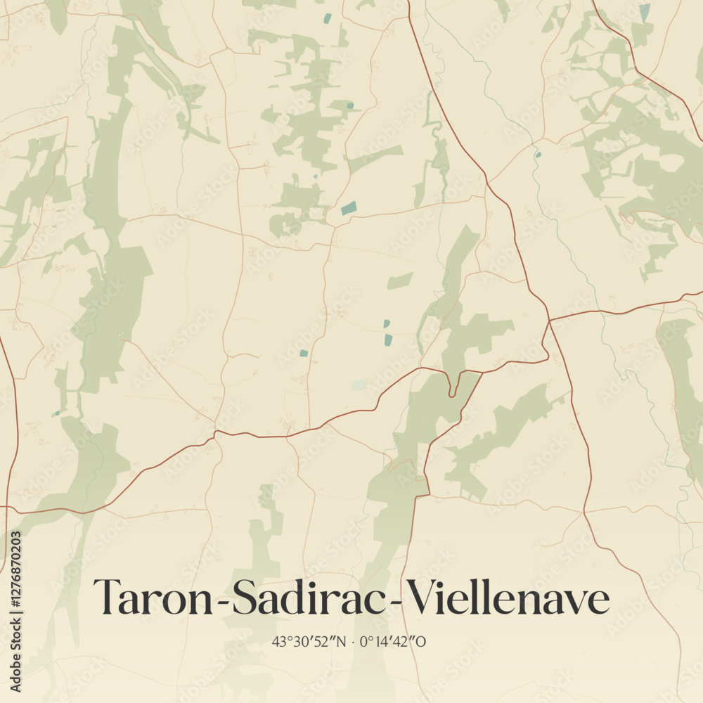 Fototapeta premium Vintage map of Taron-Sadirac-Viellenave, France.