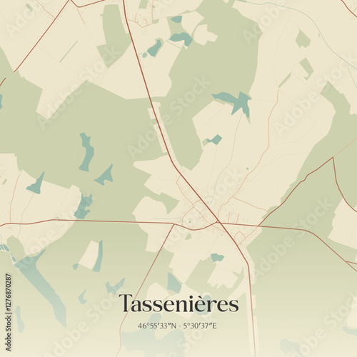 Vintage map of Tassenières, France.