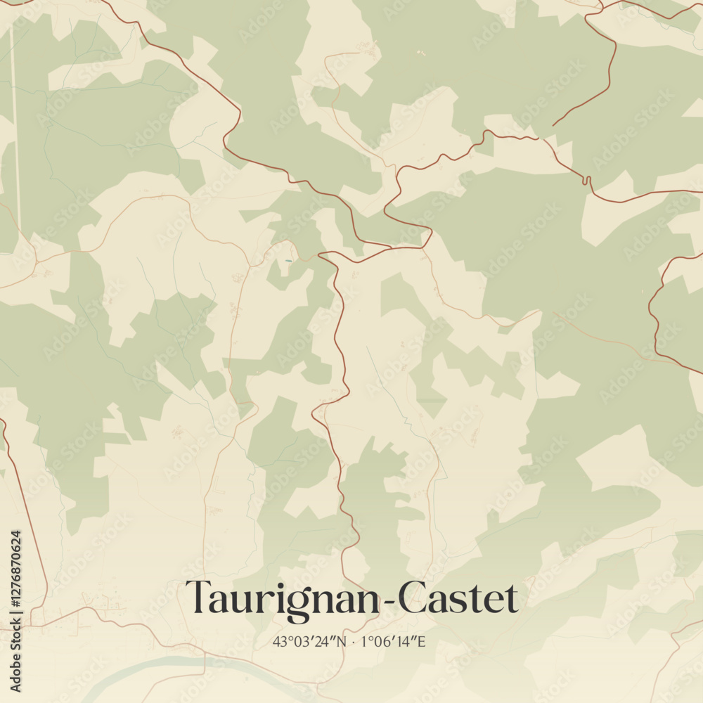 Obraz premium Vintage map of Taurignan-Castet, France.