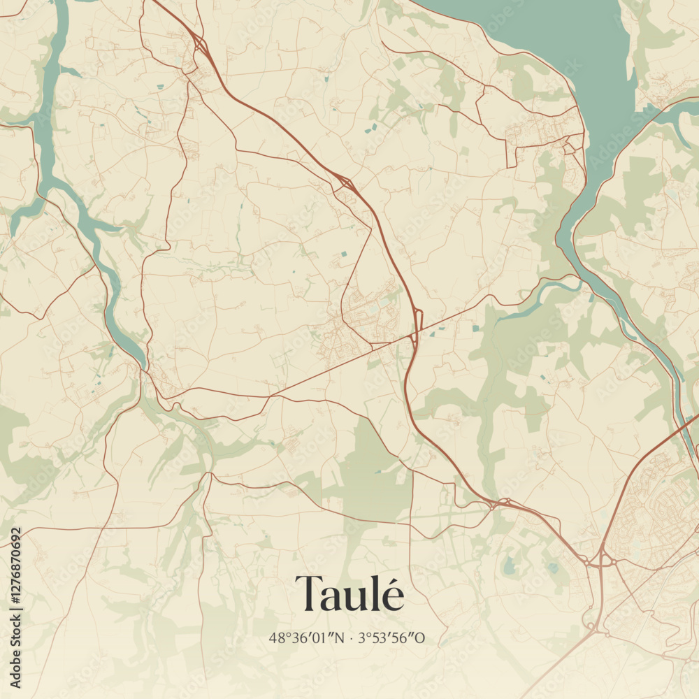 Fototapeta premium Vintage map of Taulé, France.