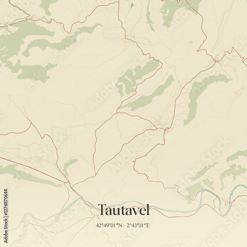 Vintage map of Tautavel, France.