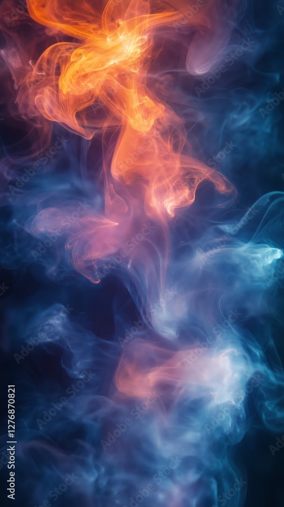 Fototapeta premium Colorful Smoke Swirls in a Dynamic Display of Orange and Blue Against a Dark Background