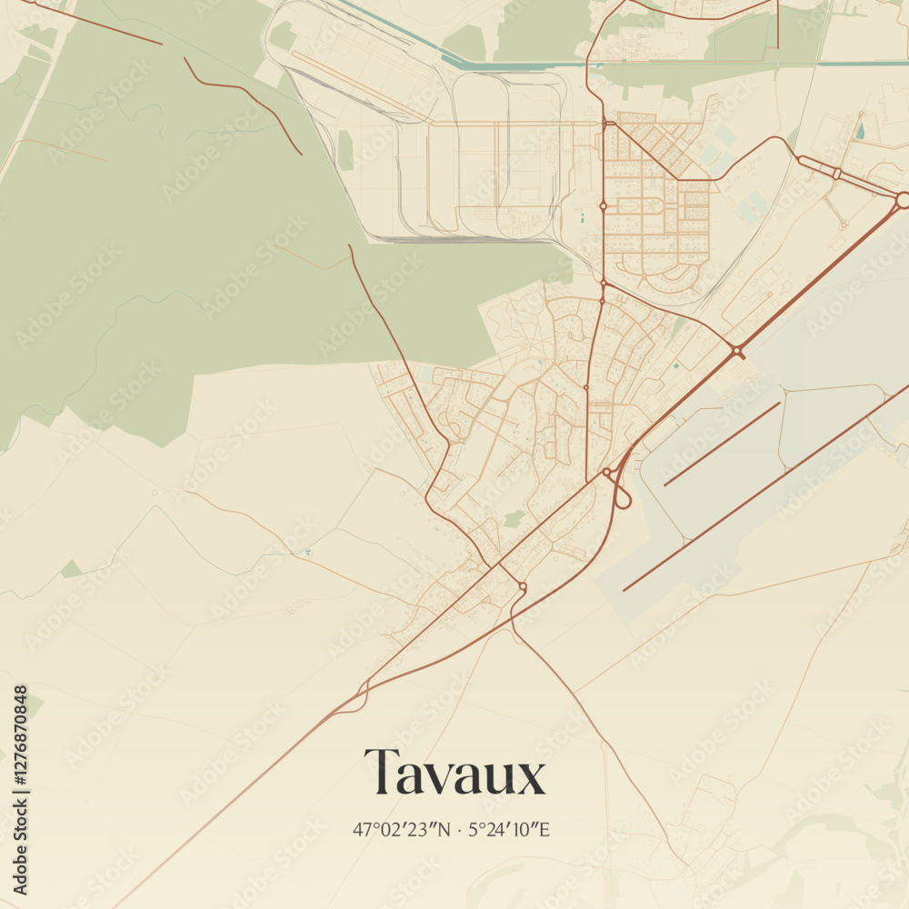Obraz premium Vintage map of Tavaux, France.