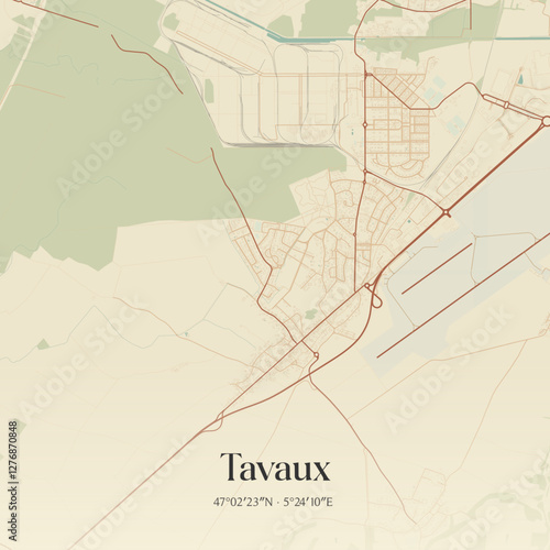 Vintage map of Tavaux, France.