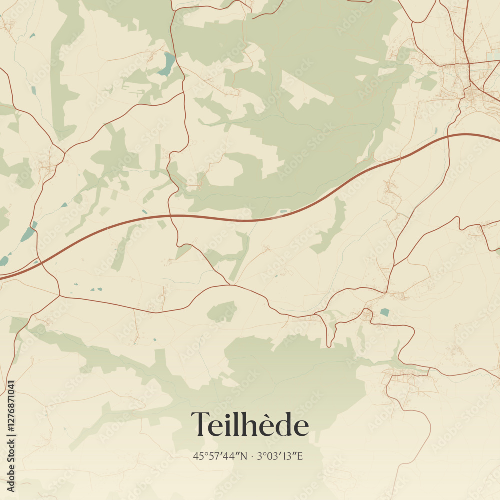 Fototapeta premium Vintage map of Teilhède, France.