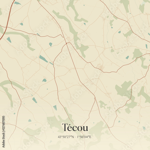 Vintage map of Técou, France.
