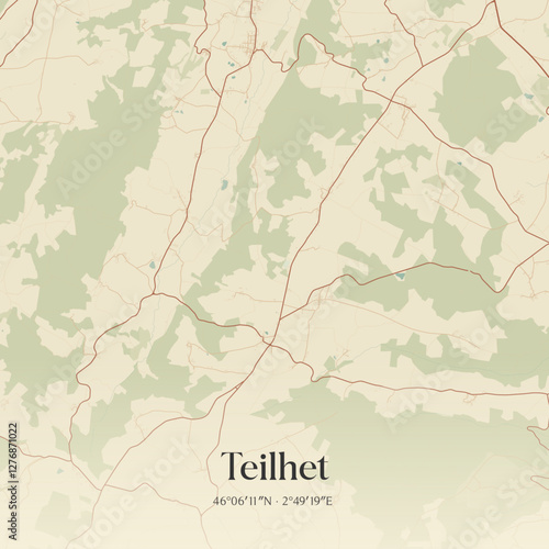 Vintage map of Teilhet, France.
