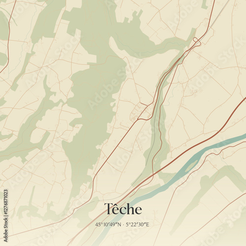 Vintage map of Têche, France.