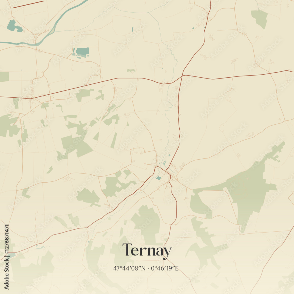 Fototapeta premium Vintage map of Ternay, France.